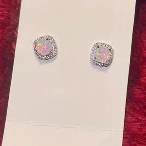 Beautiful white opal & diamond earrings set in sterling silver.